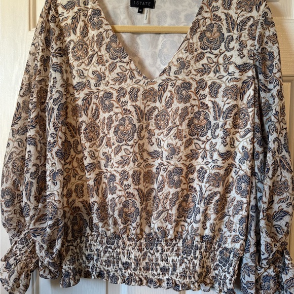 NWT 1. State Paisley V-Neck Blouse - Cream and Blue - Picture 3 of 6